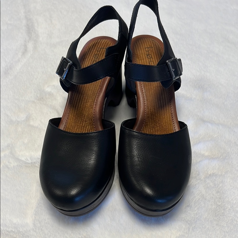 Bogs Black Leather Clogs with Ankle Strap